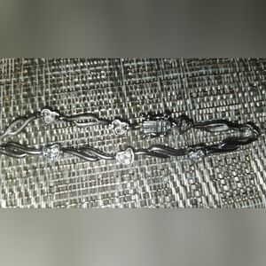 Elegant .925 Sterling Silver Bracelet with CZ Stones Safety Security Latch